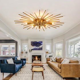 ZGLAOJT Sputnik-style gold ceiling light detail adds character to spaces