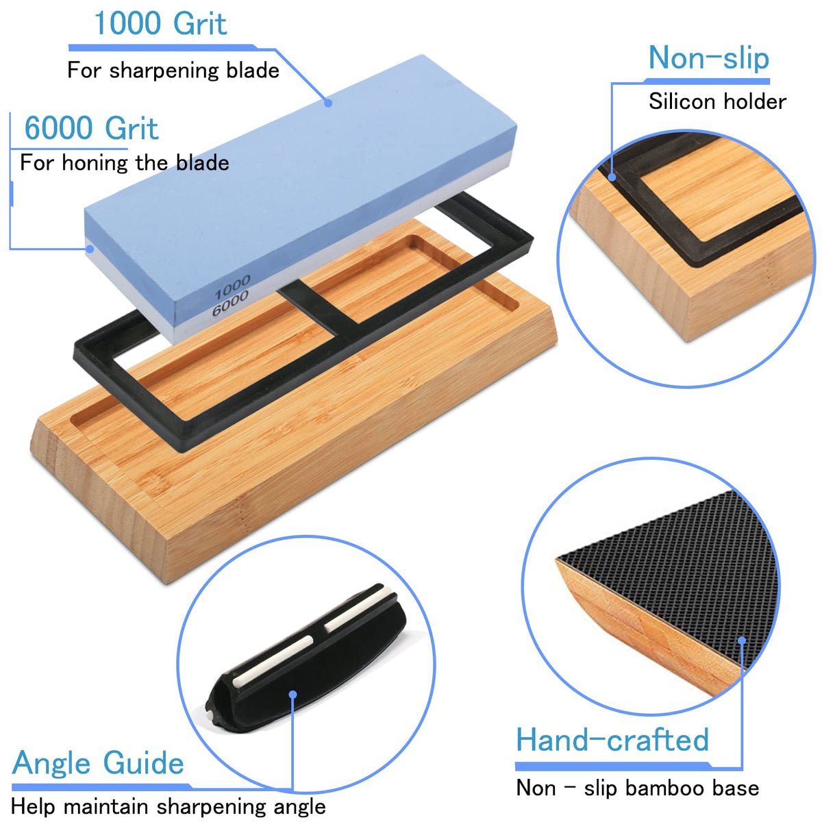 ZGQOOFA base with non-slip bamboo keeps stone steady during honing