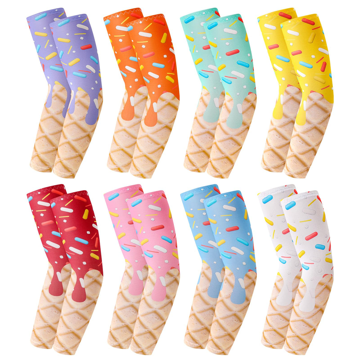 Zhamate ice cream arm sleeves with colorful cones for kids' outdoor play.