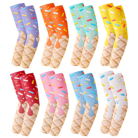 Zhamate ice cream arm sleeves with colorful cones for kids' outdoor play.