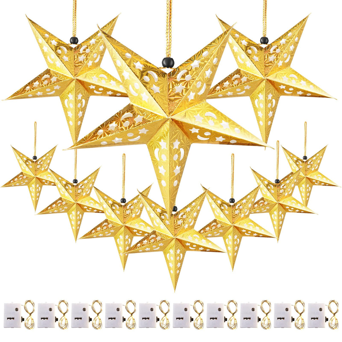 Zhanmai 3D gold star lanterns add warm indoor ambience