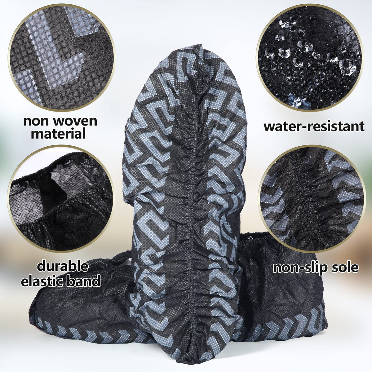 Zhanmai indoor-use shoe covers stay securely on with elastic bands.