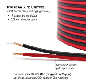 Zhevrax 18G copper zip wire in black for DC circuits and power routing.