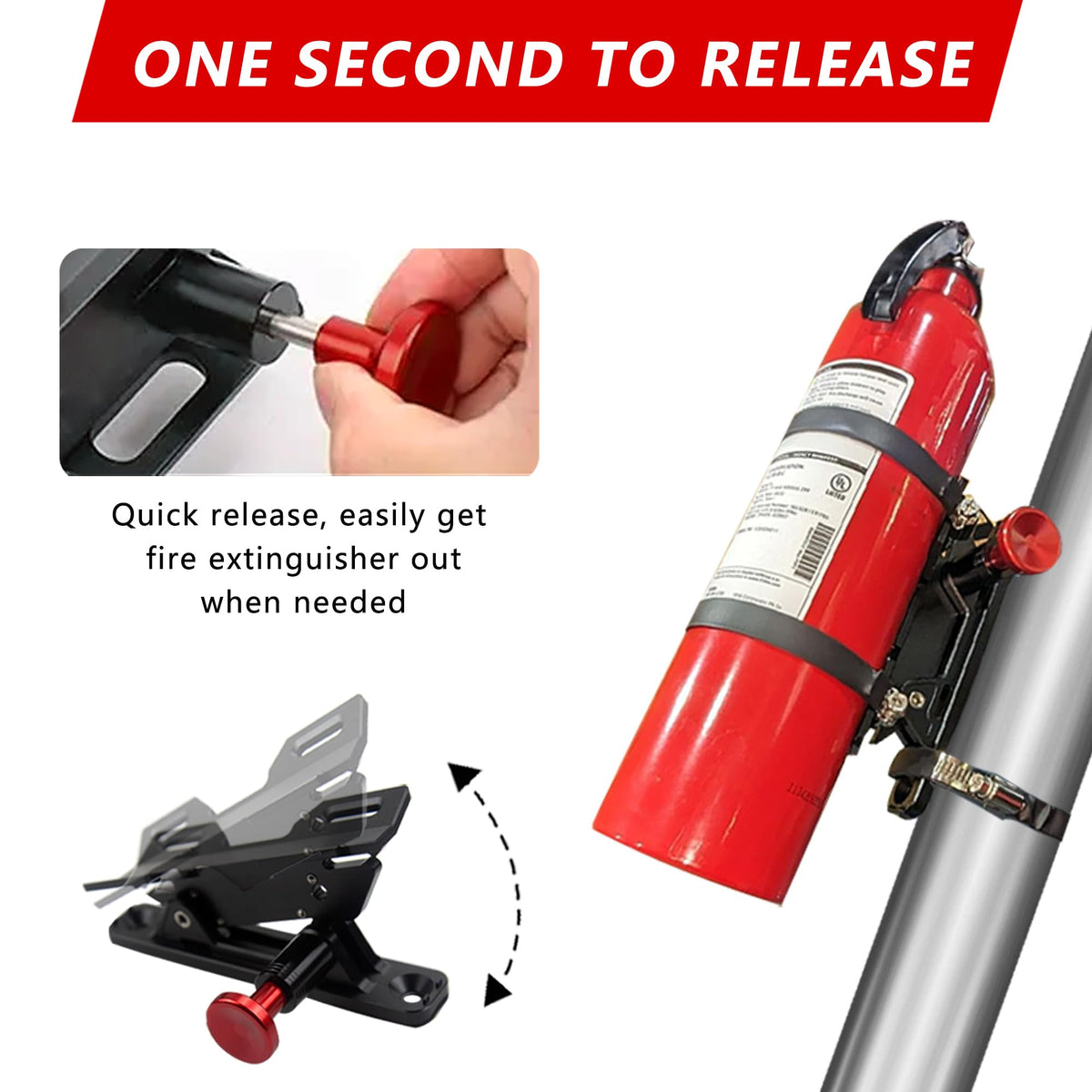 ZHILXN adjustable extinguisher mount showing wide compatibility with Jeep and UTV models