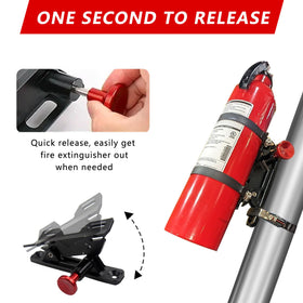 ZHILXN adjustable extinguisher mount showing wide compatibility with Jeep and UTV models
