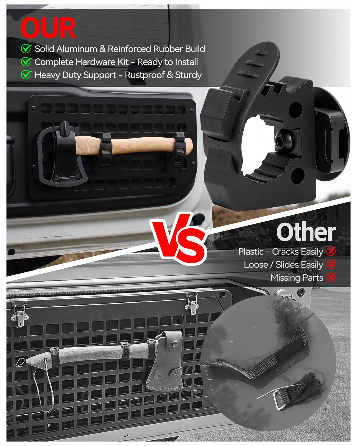 ZHILXN three setup options for direct MOLLE, rope, or screw mounting