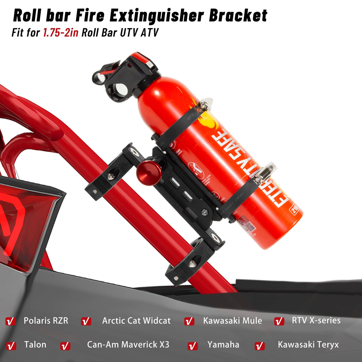 ZHILXN UTV fire extinguisher mount with rubber rings protects finish and stabilizes during bumps