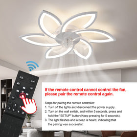 ZHMDJDSH remote in action controlling a low profile ceiling fan lights setup