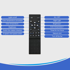 ZHMDJDSH remote in hand being used to adjust fan settings in a living room