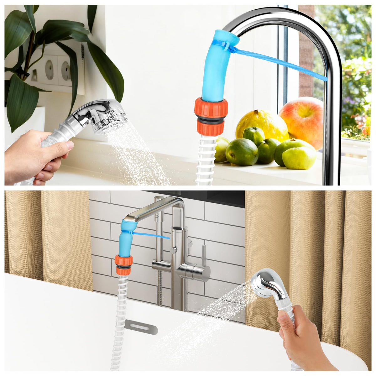 Zhongpu Reach hose extended to rinse pets and bathtubs.