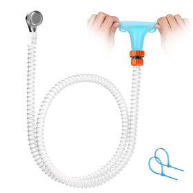Zhongpu Reach slip-on tub hose attached to faucet for easy handheld rinsing.