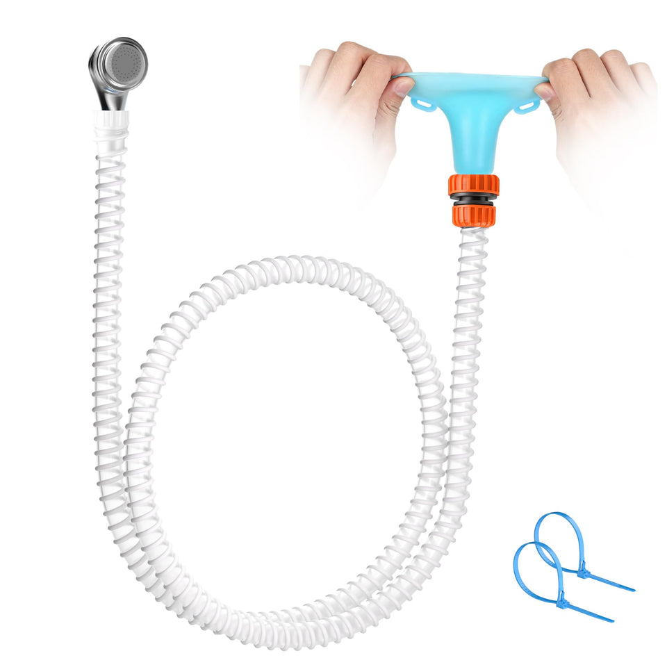 Zhongpu Reach slip-on tub hose attached to faucet for easy handheld rinsing.