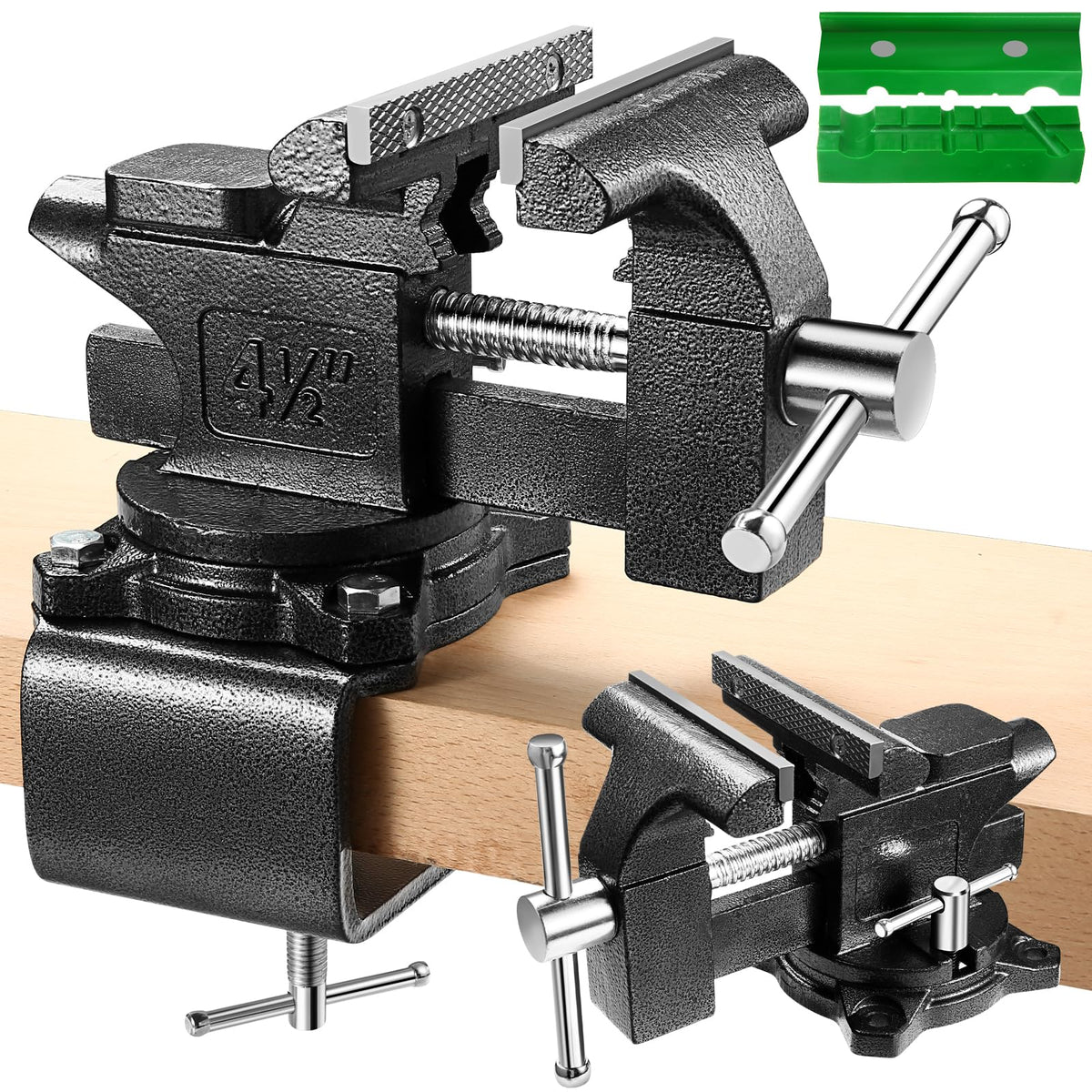 ZHRMJZG Bench Vise assembly on table demonstrates sturdy, precise clamping.