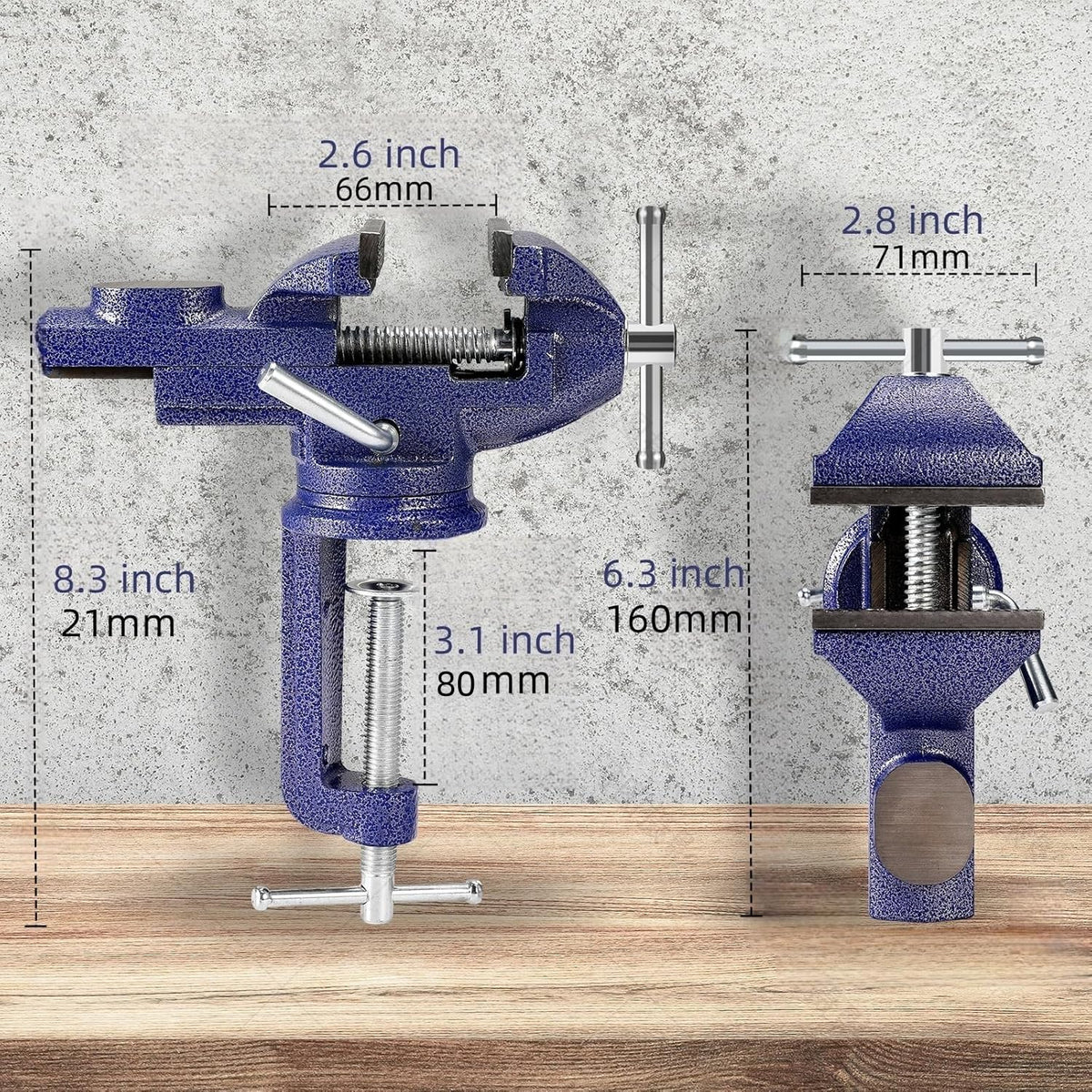 ZHRMJZG clamp-on table vise front view showing secure grip for projects.