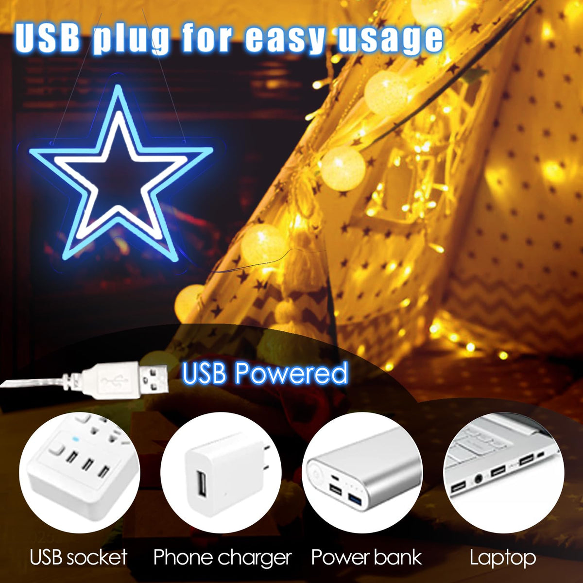 Zhujianqiang USB-powered neon sign is easy to hang and quick to glow.