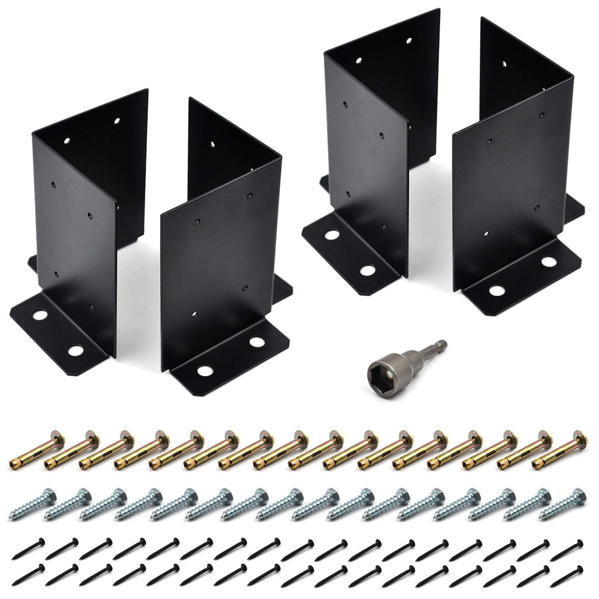 Zhupoub adjustable half-column base close-up for deck posts showing size compatibility