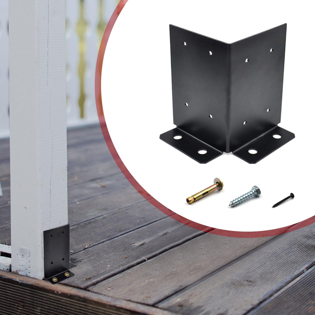 Zhupoub deck railing setup using post base for a sturdy frame