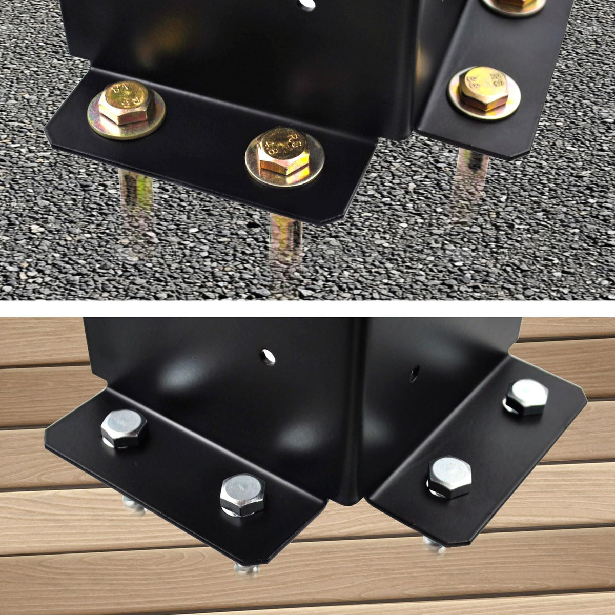 Zhupoub four-pack post base brackets with screws in packaging