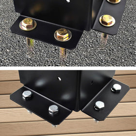 Zhupoub four-pack post base brackets with screws in packaging