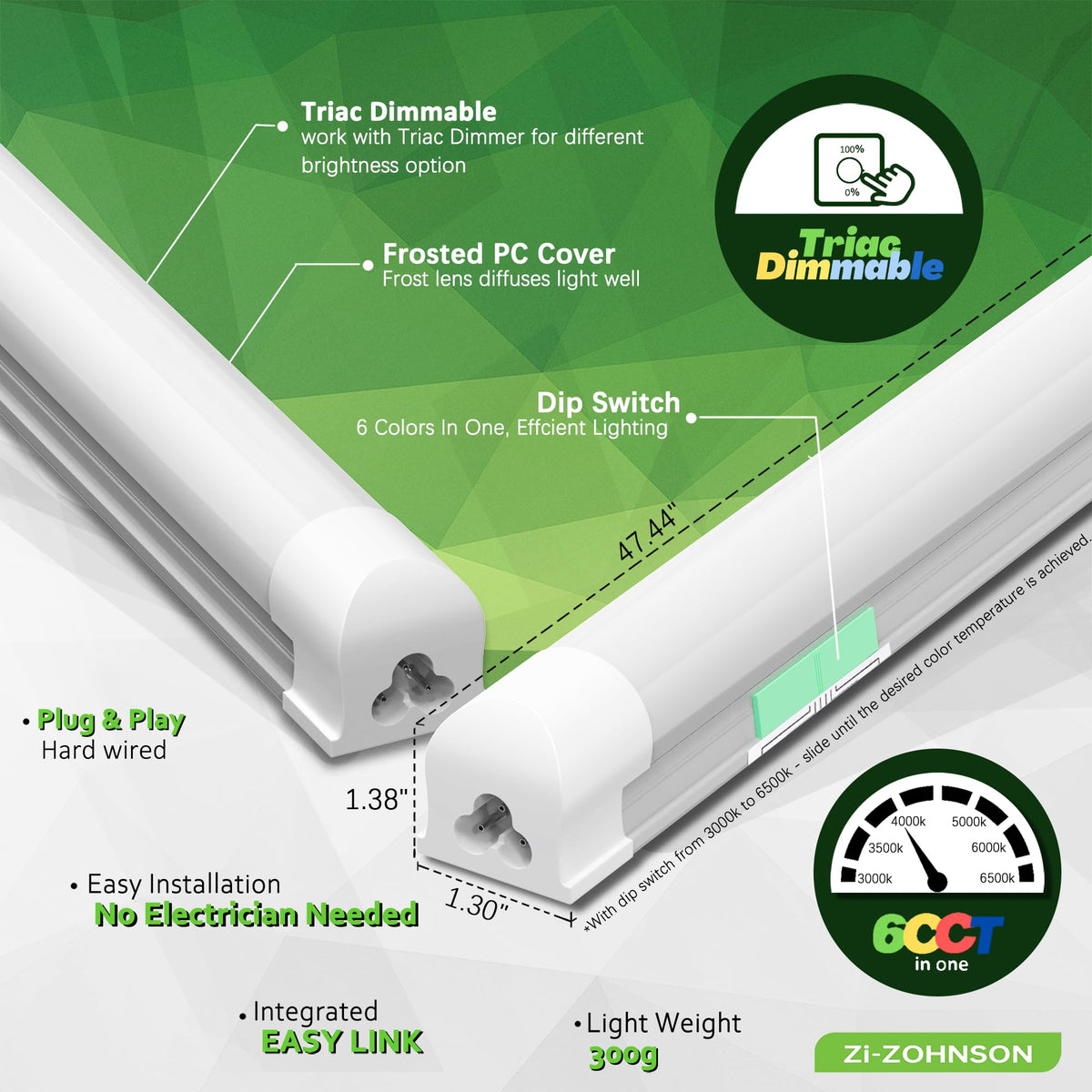 Zi-ZOHNSON tunable 3000K-6500K CCT shop light for precise task lighting