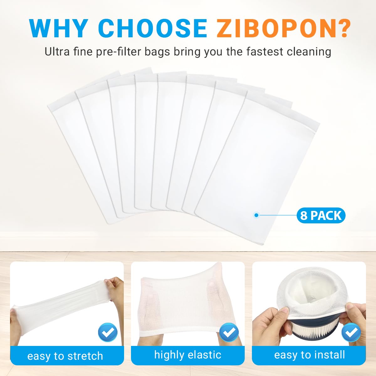 Zibopon 17810 eight pre-filter bags simplify ongoing maintenance