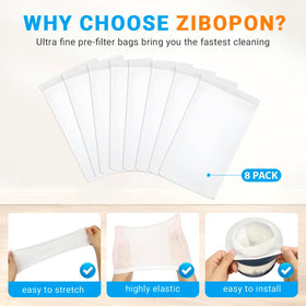 Zibopon 17810 eight pre-filter bags simplify ongoing maintenance