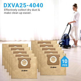 Zibopon DXVA25-4040 pack of bags supports tidy shop vacuum maintenance.