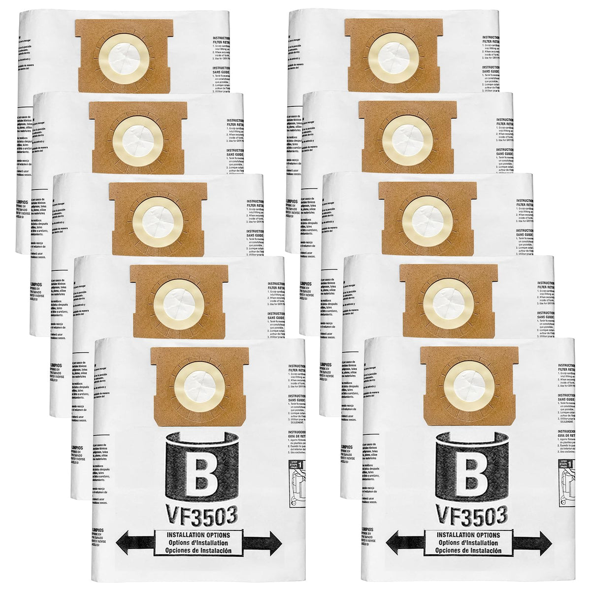 Zibopon VF3503 bag pack for Ridgid vacuums, durable replacement for dry debris