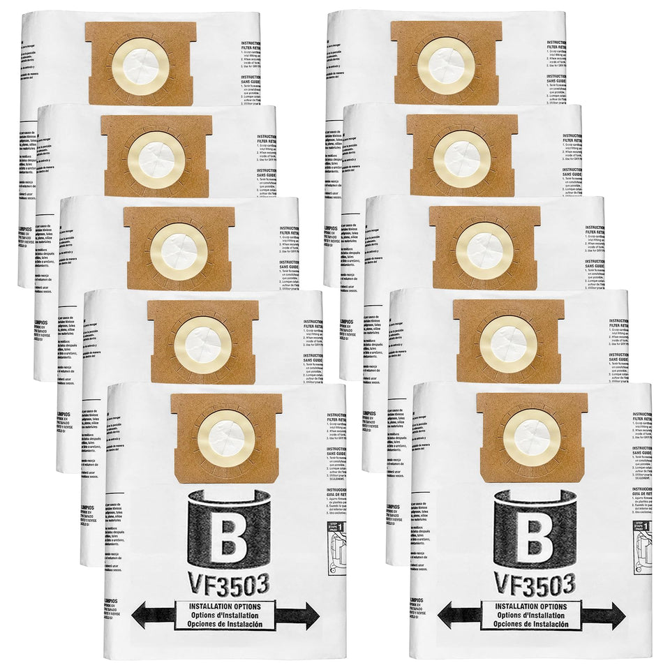 Zibopon VF3503 bag pack for Ridgid vacuums, durable replacement for dry debris