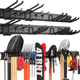 ZICANYCO garage tool organizer panel with 18 hooks for easy access.
