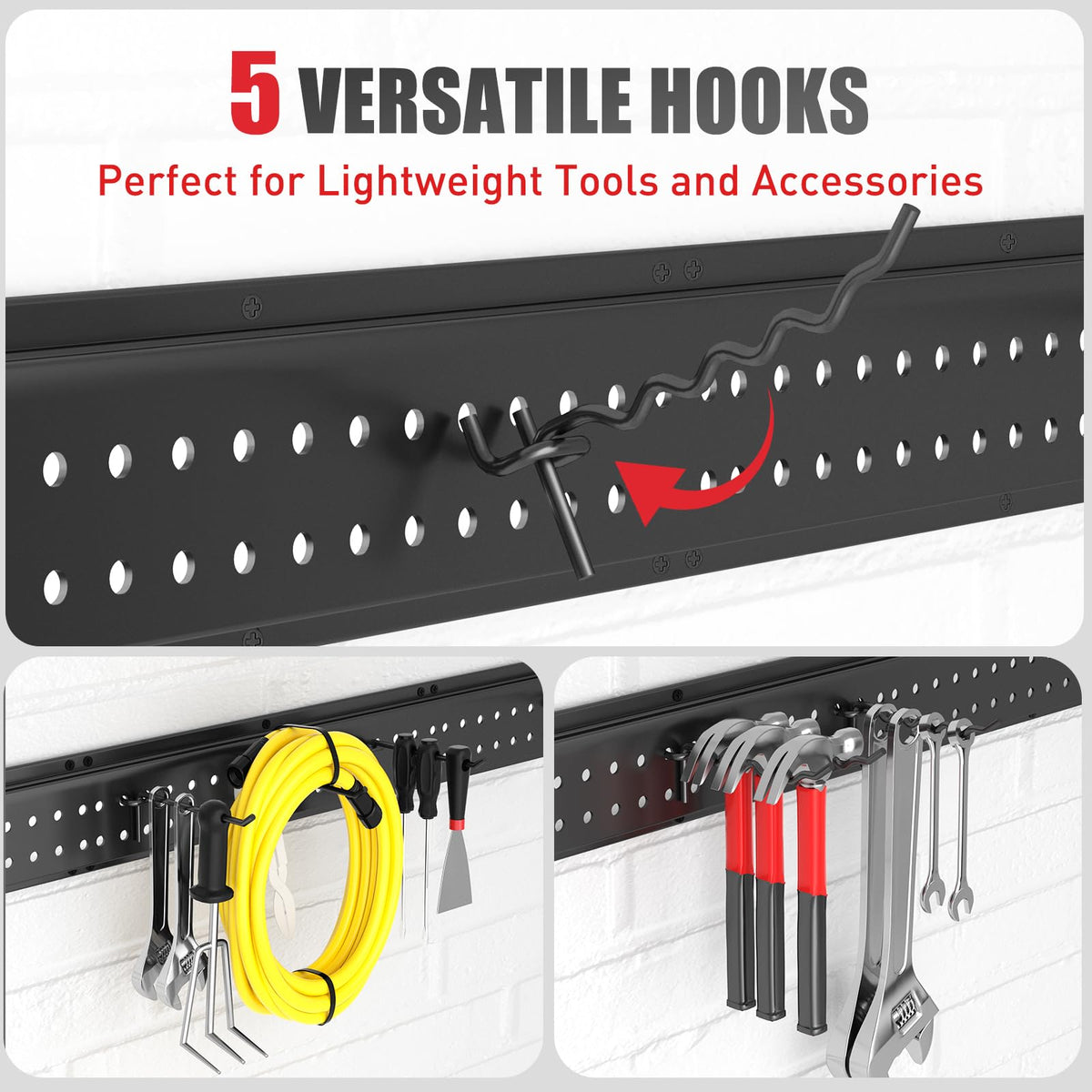 PVC-wrapped hooks prevent scratching tool surfaces.