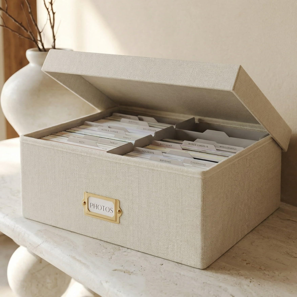 ZICOTO decorative photo box with lid stores 4x6 photos in style.