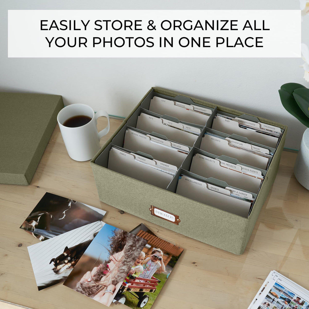 ZICOTO photo box compartments visible, ideal for sorting and storing photos in stylish fashion.