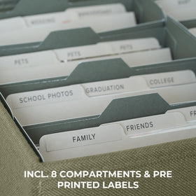 ZICOTO photo box built-in label holder keeps captions organized.