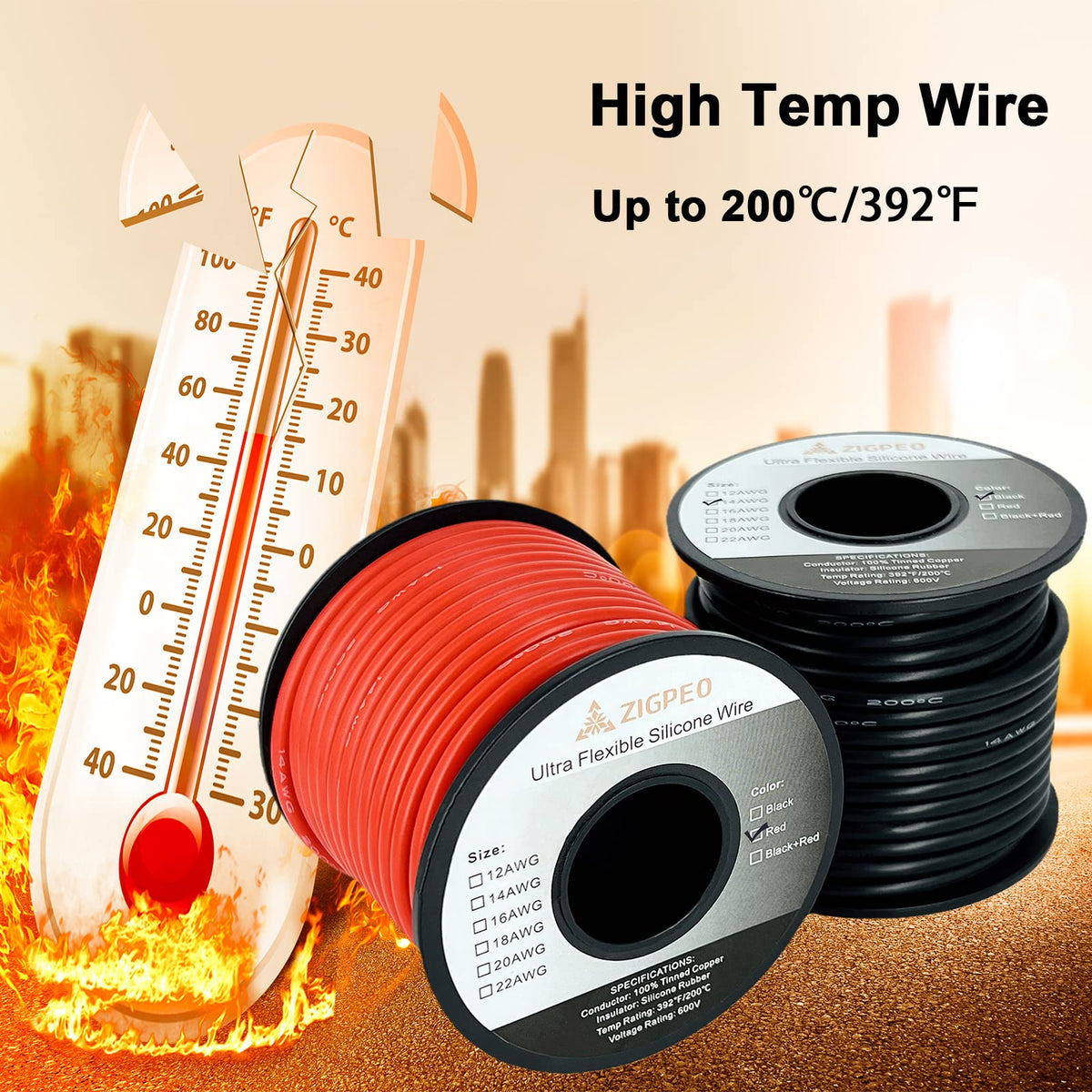 ZIGPEO 12 AWG silicone wire in RC battery wiring, 600V rating ensures safe connections.