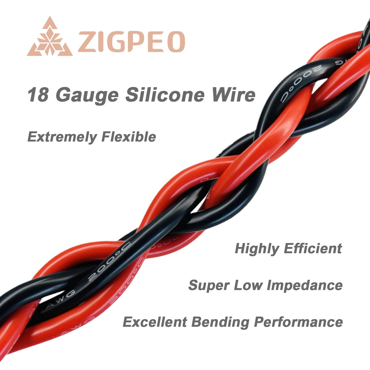 Closeup of ZIGPEO tinned copper conductor inside the wire for corrosion resistance.