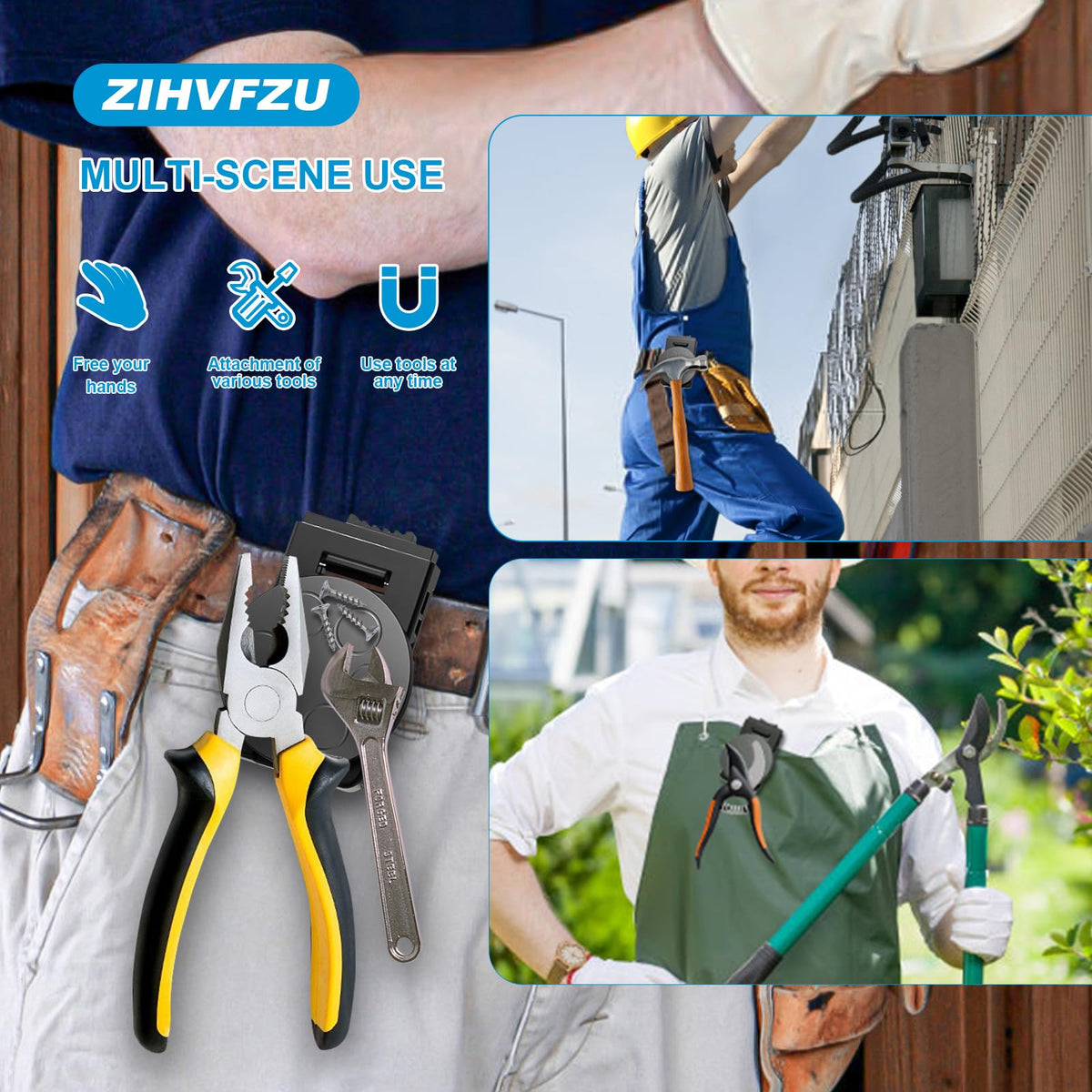 Zihvfzu tool-clip with assorted steel tools demonstrates load versatility.