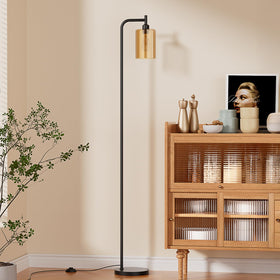Ziisee floor lamp with amber glass shade for warm living room ambiance.