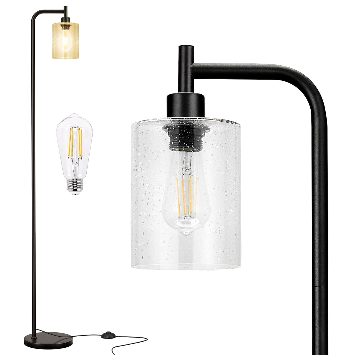 Ziisee floor lamp with seeded glass shade delivers warm, inviting ambiance.