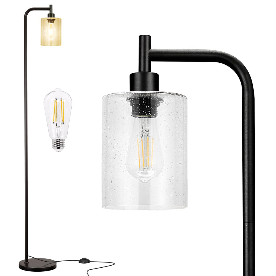 Ziisee floor lamp with seeded glass shade delivers warm, inviting ambiance.