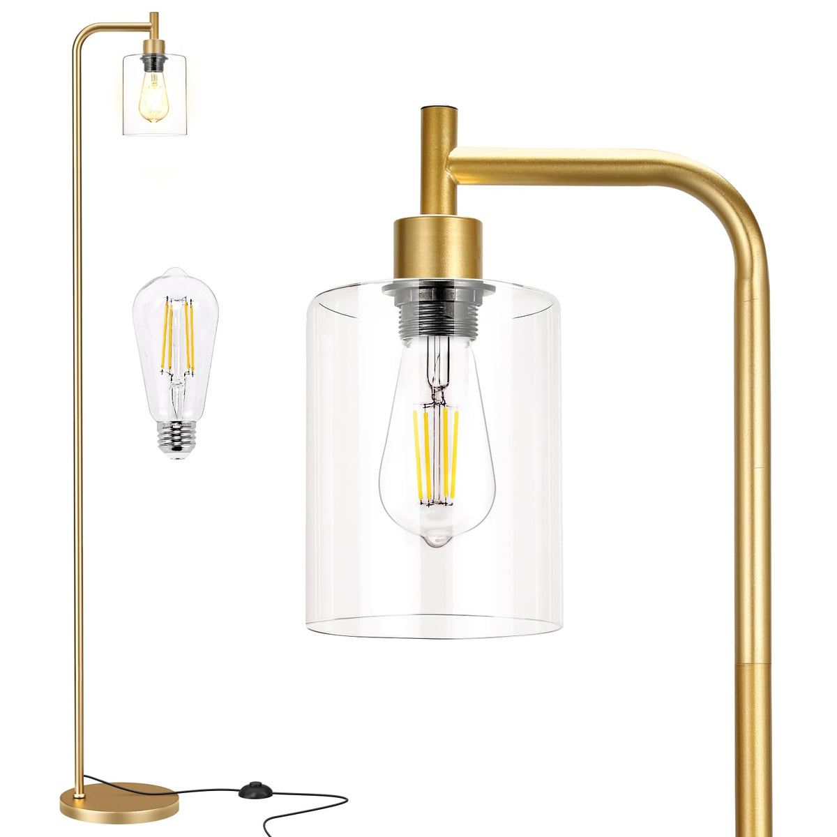 Ziisee gold floor lamp with glass shade enhances modern living room ambiance.