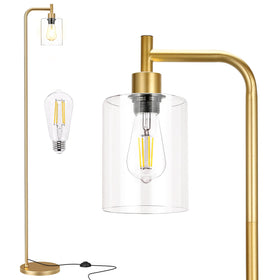 Ziisee gold floor lamp with glass shade enhances modern living room ambiance.
