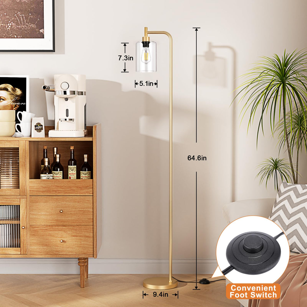 Ziisee living room lamp with glass shade creates inviting farmhouse-inspired vibes.