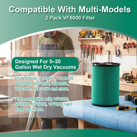 ZILAMGOO VF6000 HEPA filtration captures fine drywall dust and debris.