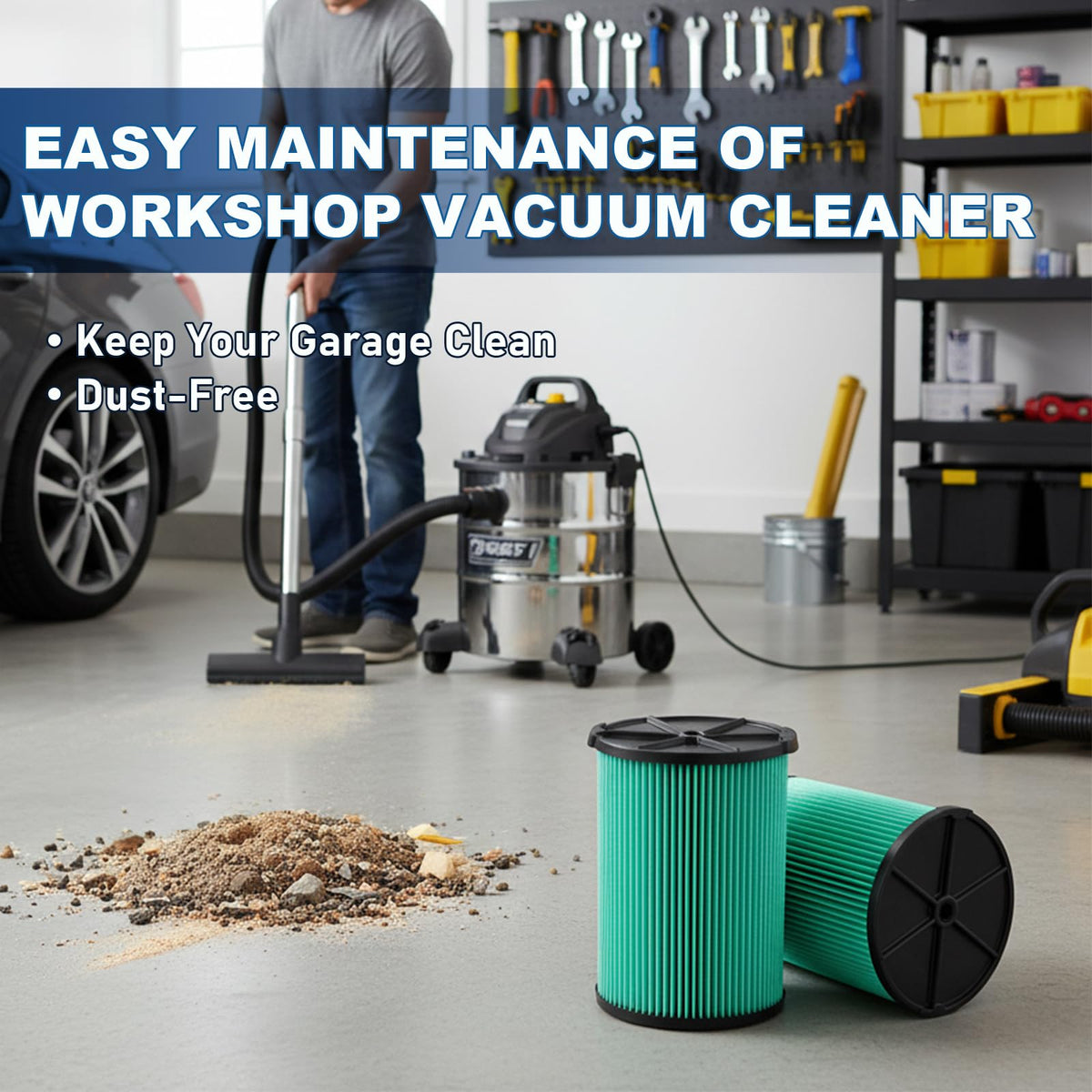 Ridgid vacuum with VF6000 reduces airborne dust during projects.