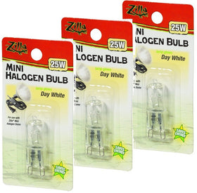 Zilla Mini Halogen Bulb Day White 25W 3-pack provides daylight-like illumination for terrarium basking needs.