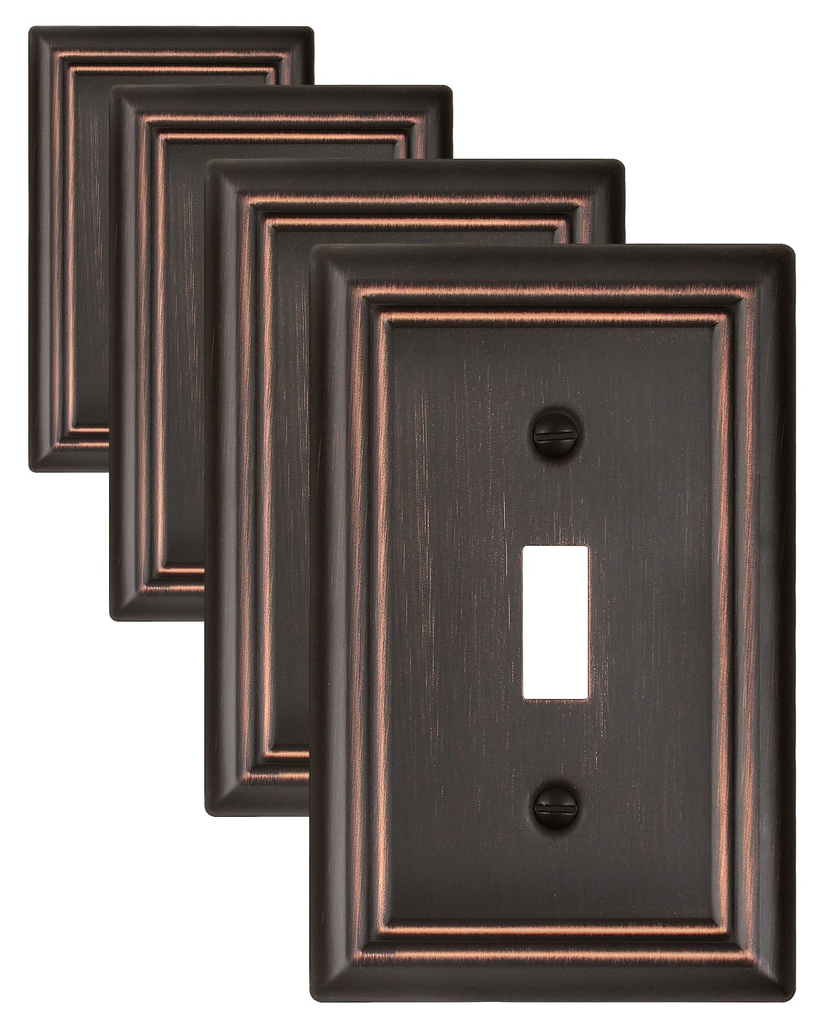 ZILLSEA aged bronze toggle wall plates four-pack enhances switch aesthetics.