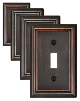 ZILLSEA aged bronze toggle wall plates four-pack enhances switch aesthetics.