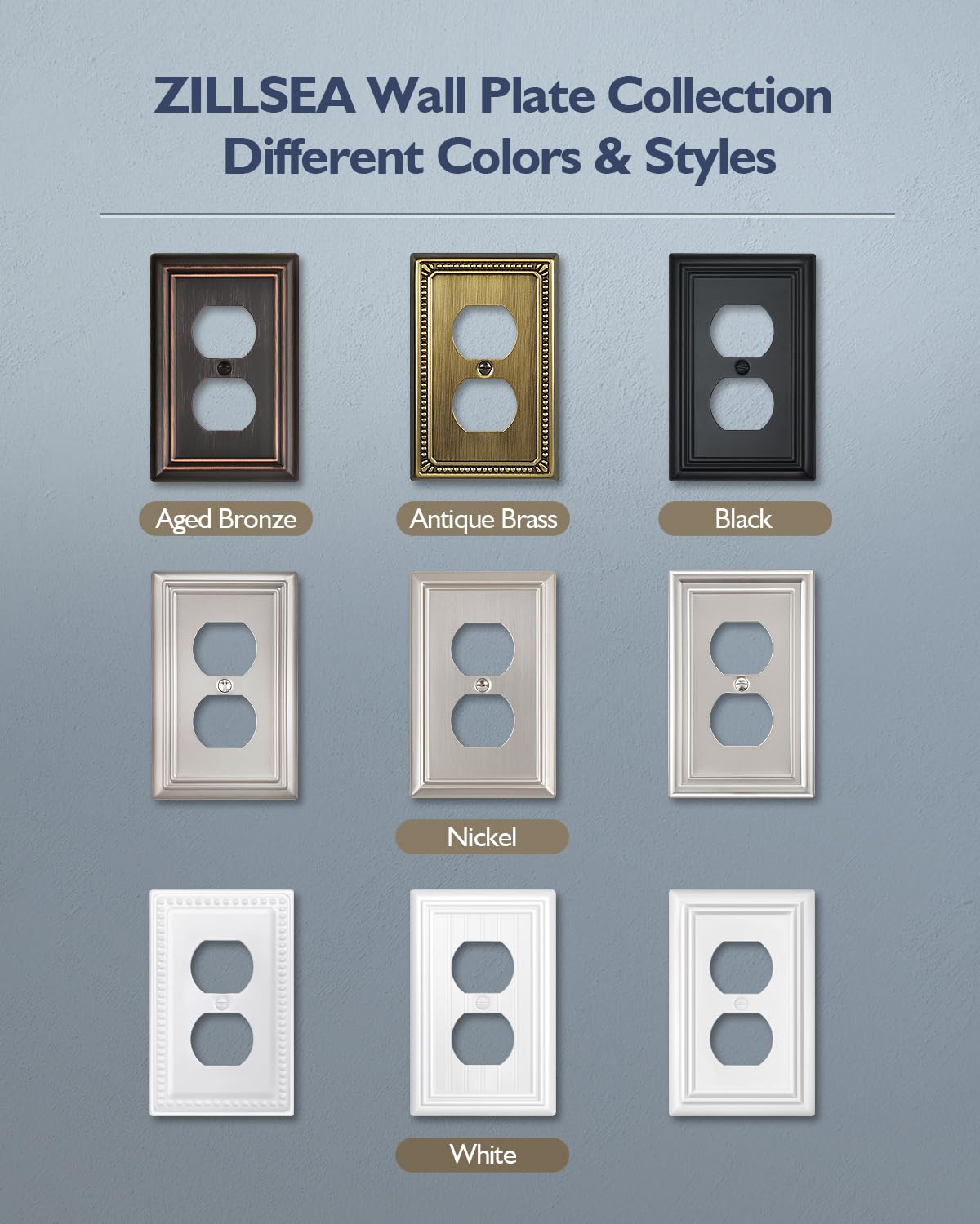 ZILLSEA aged bronze wall plate helps outlets blend into modern home interiors.