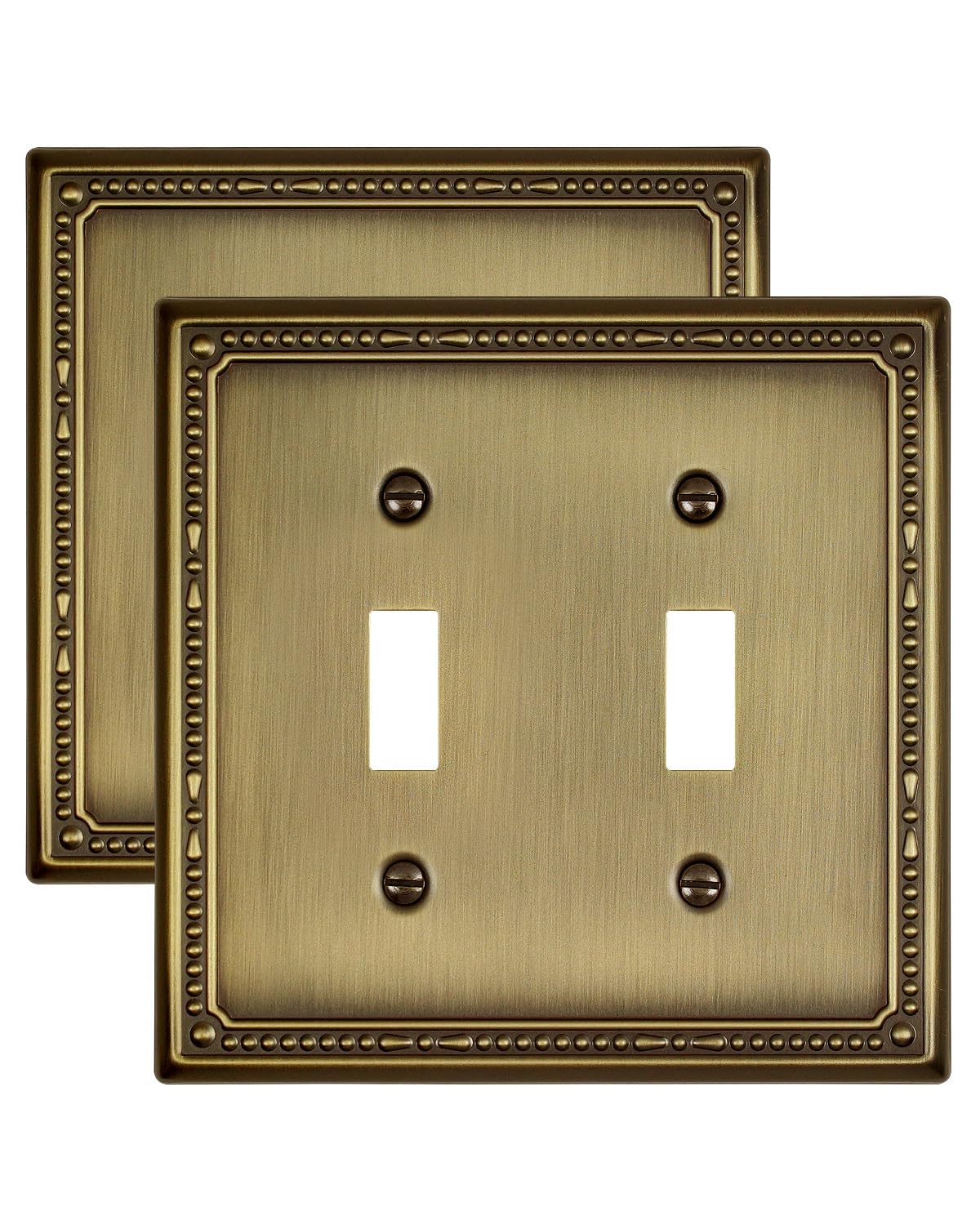 ZILLSEA antique brass double switch cover plate with beaded edge for vintage rooms.